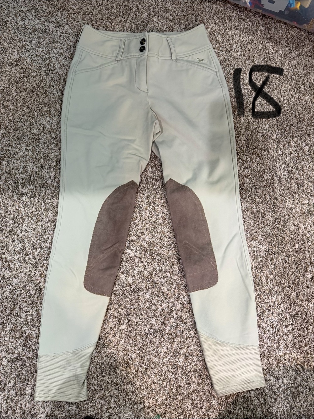 Women’s Tan RJ Classics Riding Breeches with Brown Knee Patches